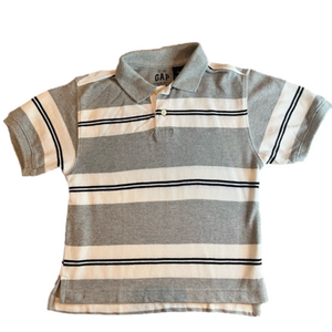 GAP Kids Pique Striped Polo Short Sleeved Shirt Size 4 (XS) Grey / white